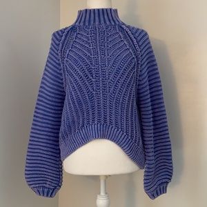 Free People Mock Neck Chunky Knit Sweater Hi Low